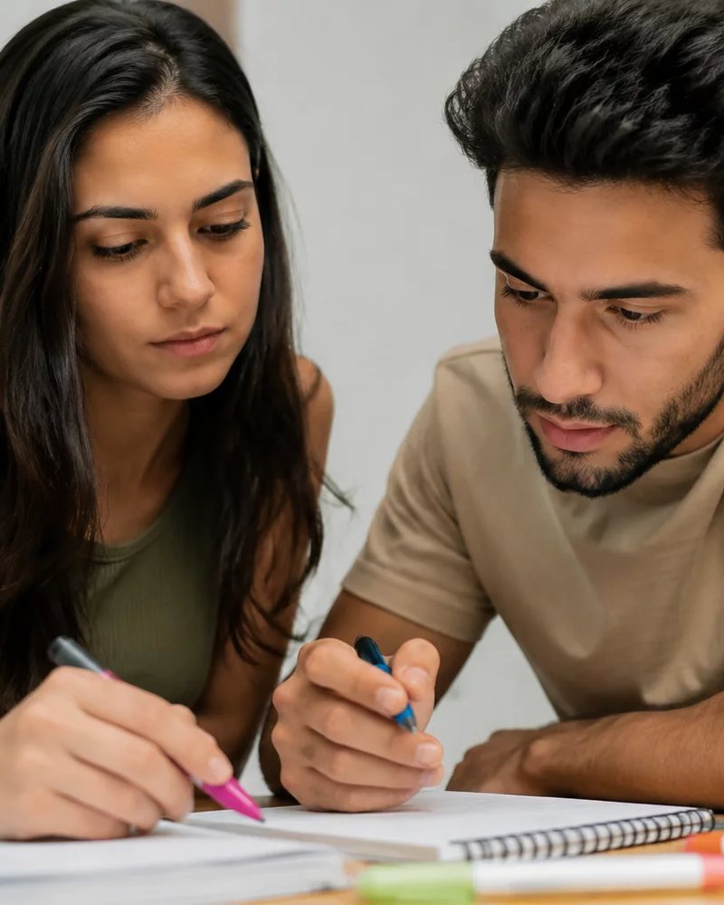 Reunião de trabalho com laptop, papéis e xícaras sobre a mesa, alguém defendendo uma proposta